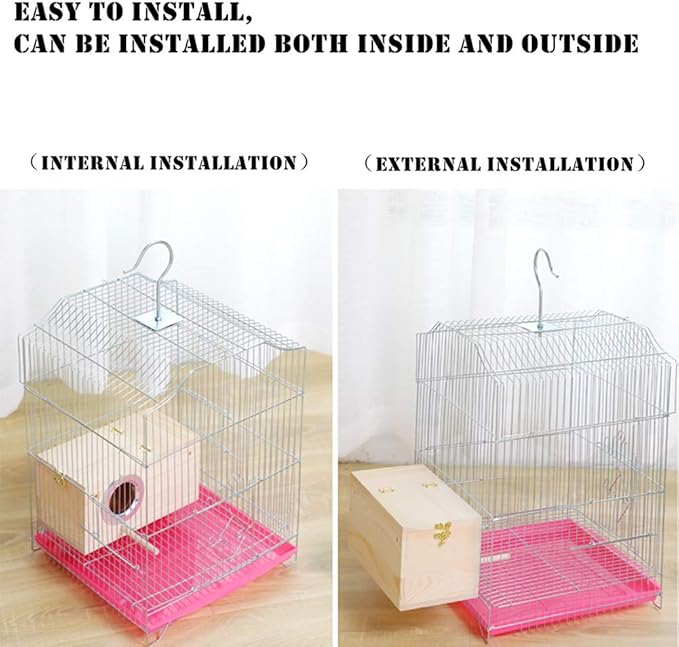 Pine Wood Parakeet Nest Box Bird House Budgie Breeding Mating Box for Lovebirds Cockatiel Parrotlets (M)