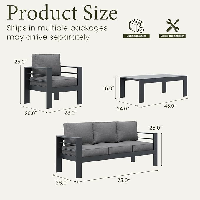 LayinSun Outdoor Aluminum Furniture Set, 4 Pieces Patio Sectional Conversation
