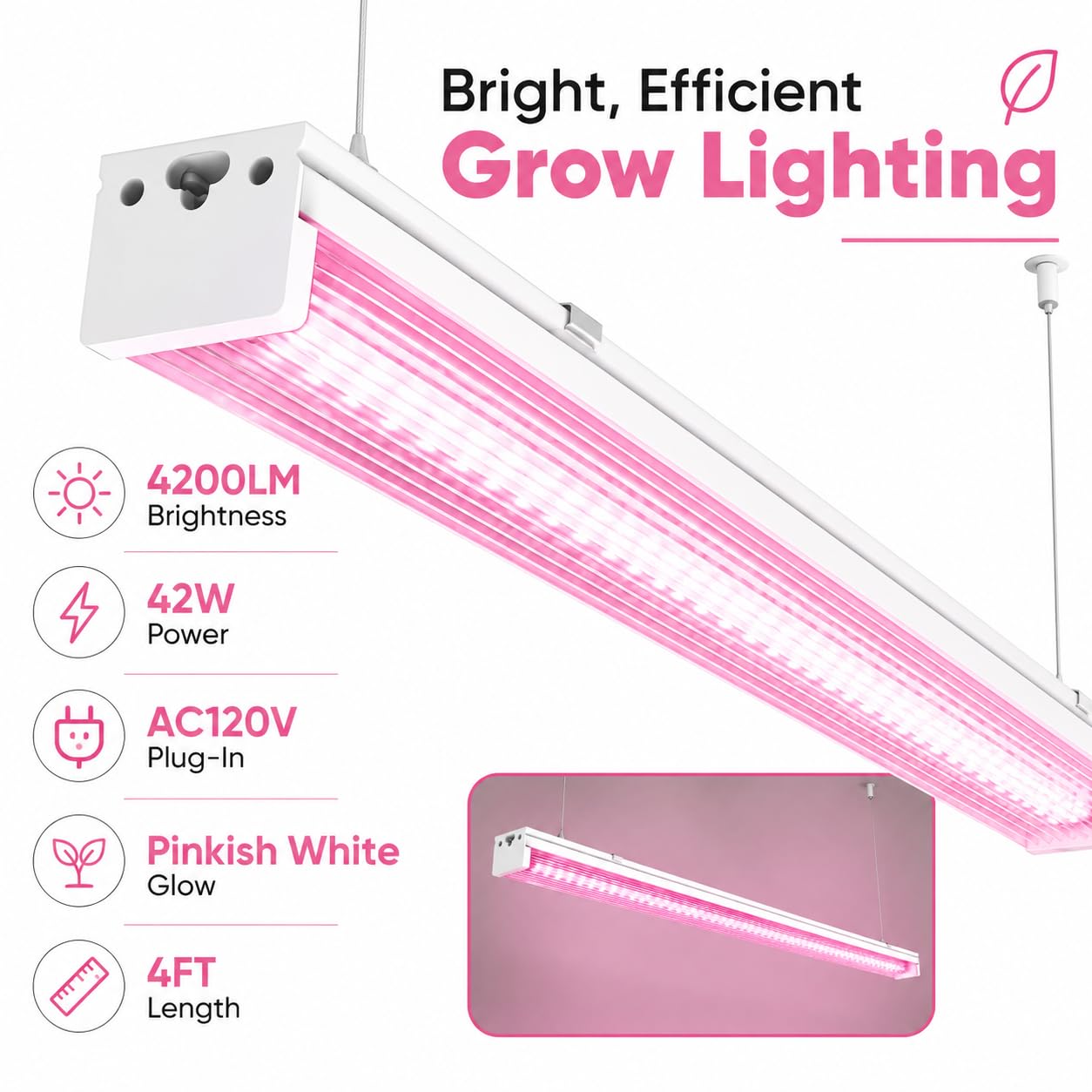 Grow Lights for Indoor Plants Full Spectrum Grow Lights for Seed Starting,4FT Plant Light for Indoor Plants,252W(6x42W 1400W Equivalent) Linkable Design,Greenhouse,Pinkish White,6 Pack