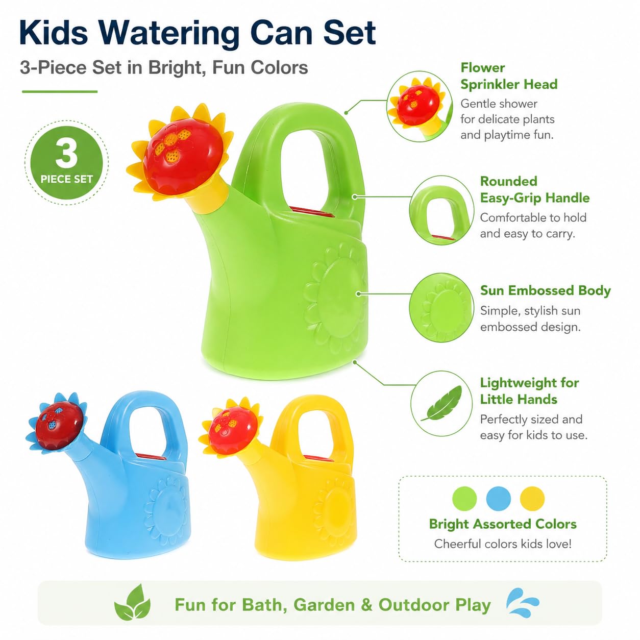 Garneck 3pcs Kids Watering Can Bath Toy Set: Toddler Small Watering Cans for Kids Plastic Garden Water Play Toys Boys Girls Indoor Outdoor Pretend Play Beach Backyard Fun(Random Styles)