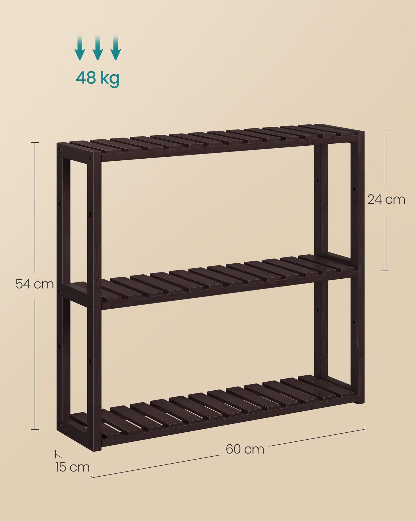 SONGMICS Bamboo Bathroom Shelf, 3-Tier Adjustable Plants Rack, Wall-Mounted or Stand, in The Living Room, Balcony, Kitchen, 5.9 x 23.6 x 21.3 Inches, Brown
