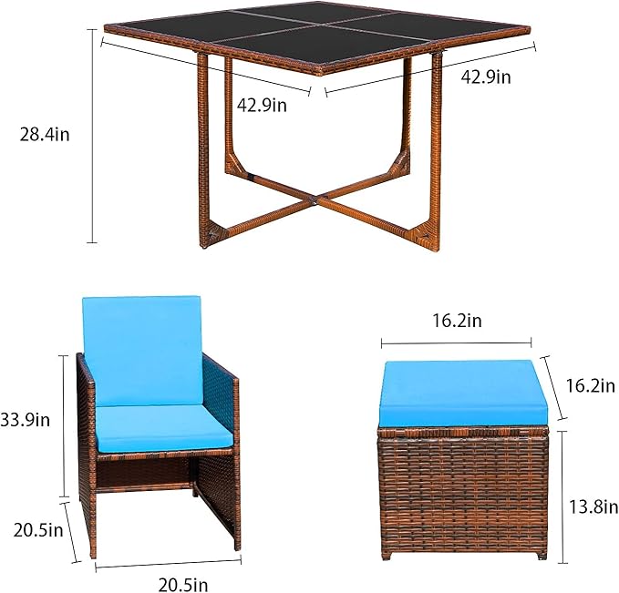 Devoko 9 Pieces Patio Dining Sets Outdoor Space Saving Rattan Chairs