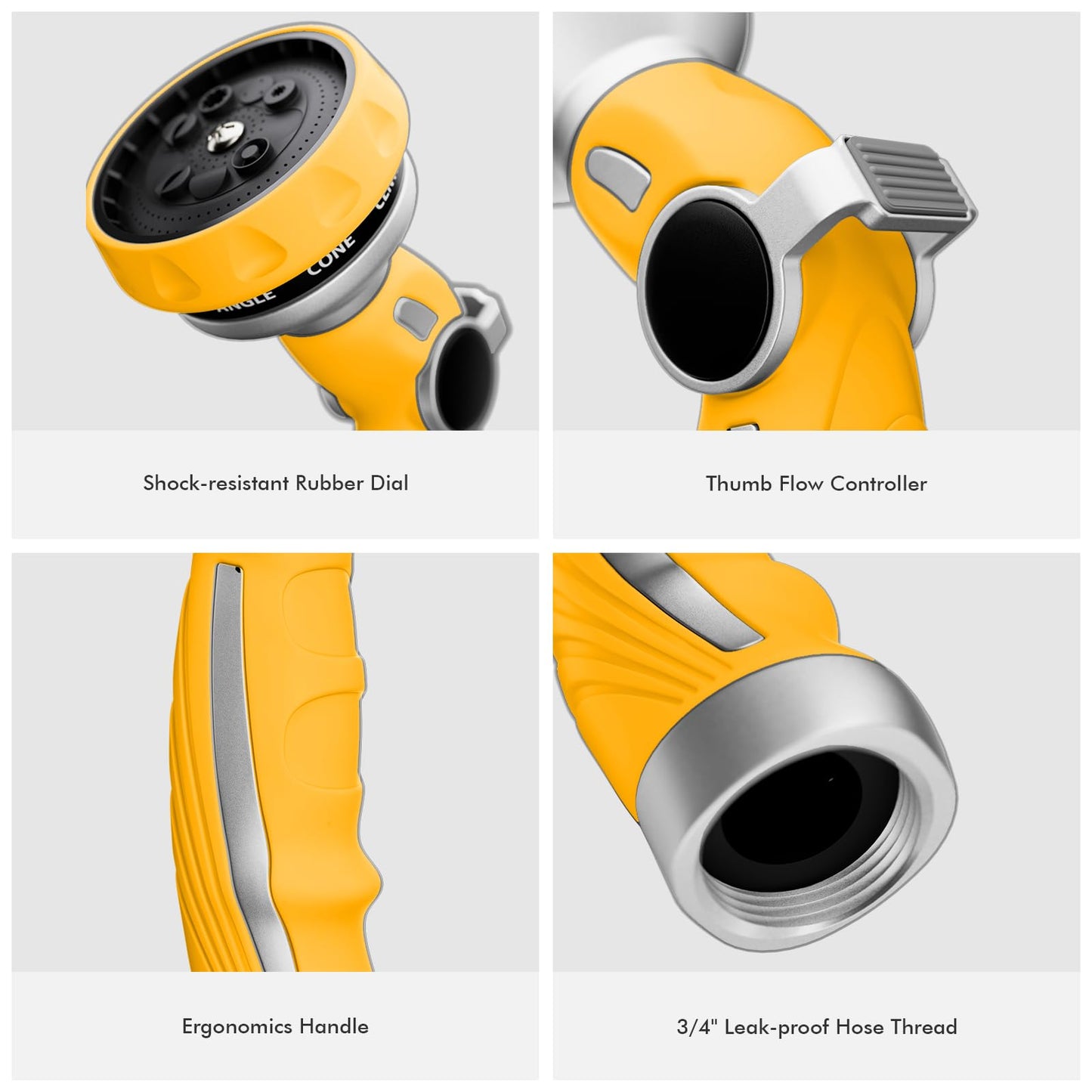 RESTMO Hose Nozzle Heavy Duty, Metal Water Hose Sprayer for Garden, 9 Spray Patterns | High Pressure | Thumb Flow Control | On/Off Valve, Ideal for Lawn & Plant Watering, Car & Pet Washing, Yellow