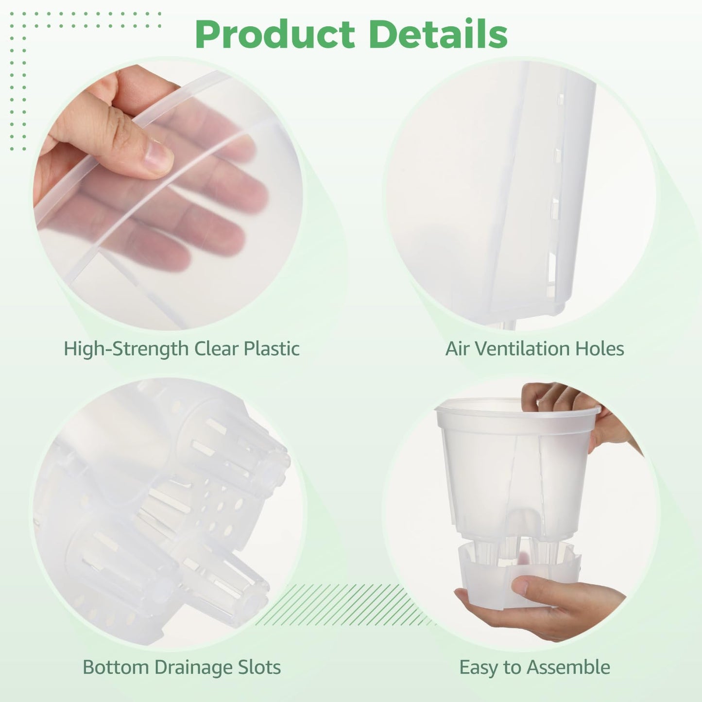 OMISTAR 9 PCS Self-Watering Pot with Reservoir, 3 Sizes Clear Plastic Plant Pots with Air and Drainage Holes, Indoor and Outdoor Flower Planters for Home Office, Healthy Root Growth