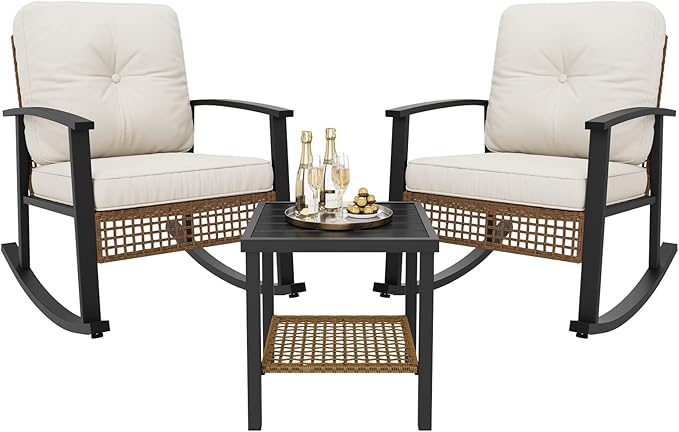 Aoxun 3-Piece Outdoor Rocking Bistro Set, Patio Furniture Set