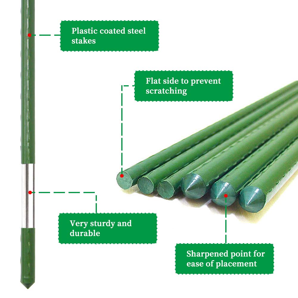 G-LEAF Garden Stakes 5 ft Plastic Coated Steel Tube Sturdy Metal Plant Sticks for Tomato,Cucumber,Bean,Tree,Pack of 25