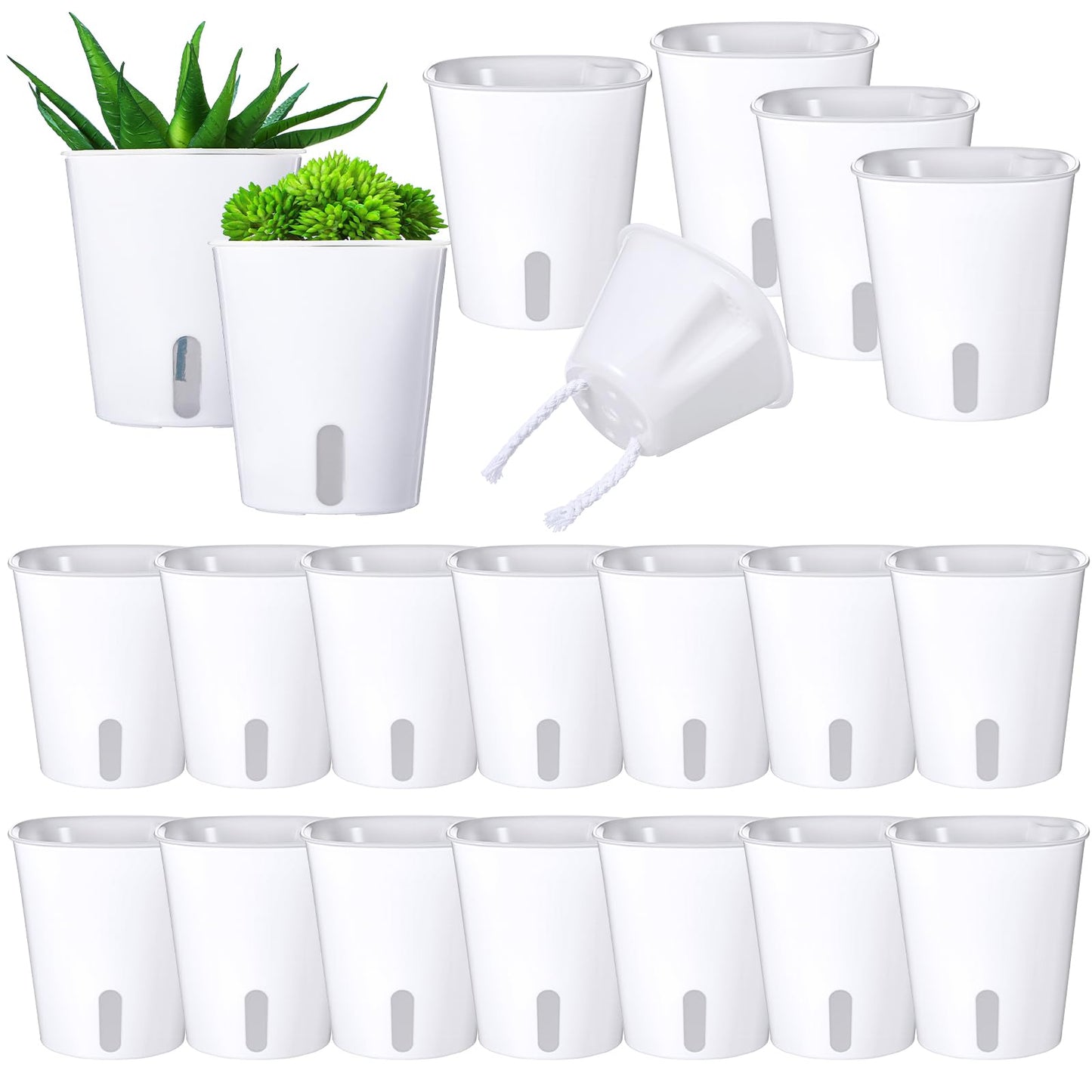 HekouJiub 20 Sets 3" Self Watering Pots, White Self Watering Planters for Indoor Plants, Small Plastic Self Watering Garden Pots with Level Indicator and Vents for House Plants, Flowers