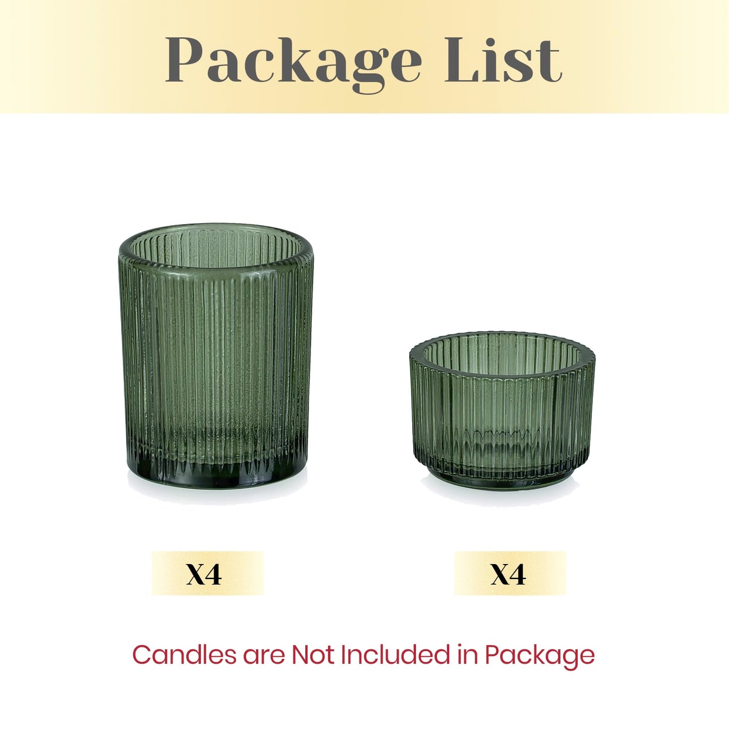 Hewory Glass Tealight Candle Holder: 8 Pcs Dark Green Votive Tea Lights Candle Holder, Ribbed Tea Light Holders Fall Decorations for Thanksgiving Table Centerpiece Wedding Party Home Decor