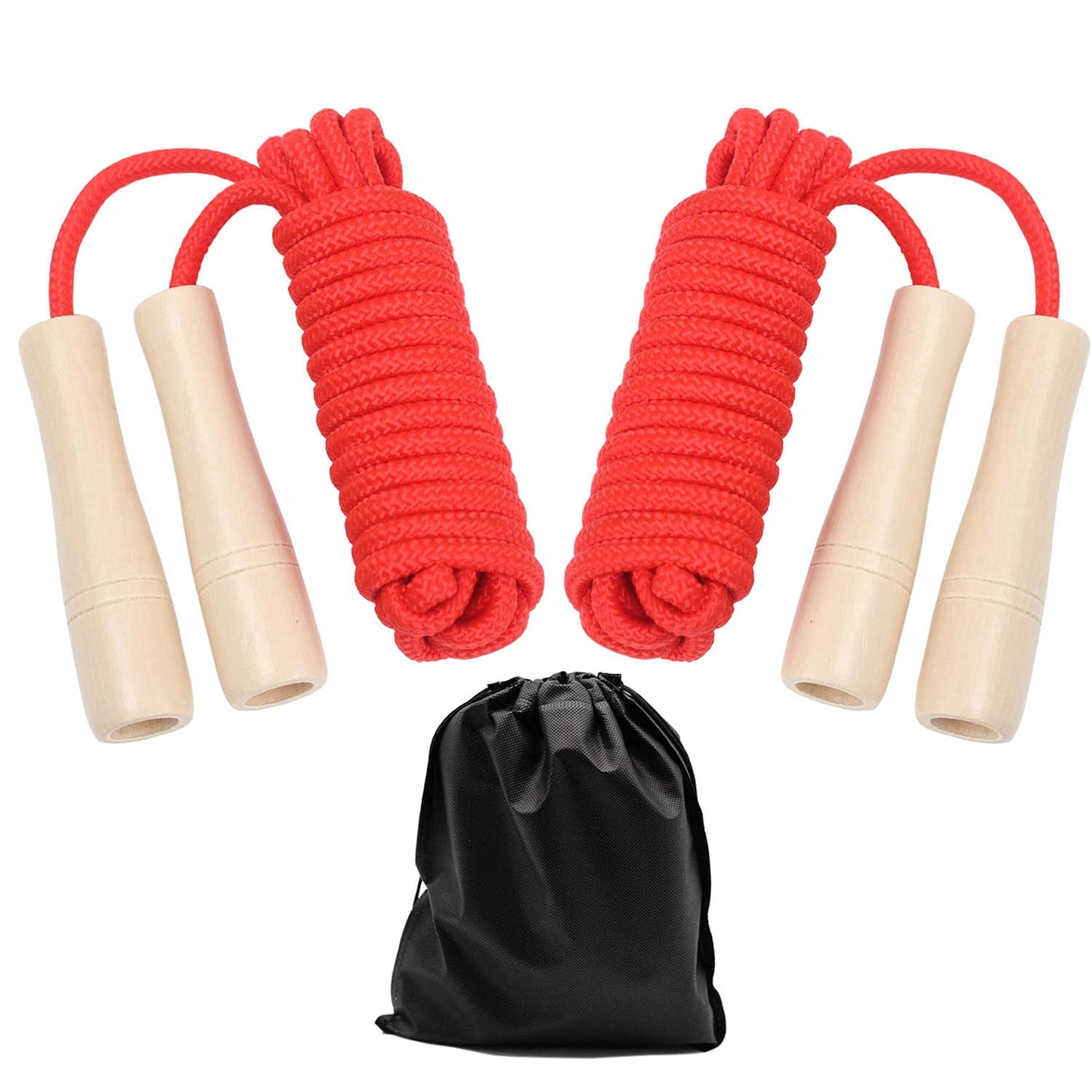 Double Dutch Jump Rope 16 ft 2 Pack, Adjustable Long Skipping Rope with Wooden Handle, Multiplayer Team Jumping Rope for Kids Adults, Long Enough for 5-6 Jumpers