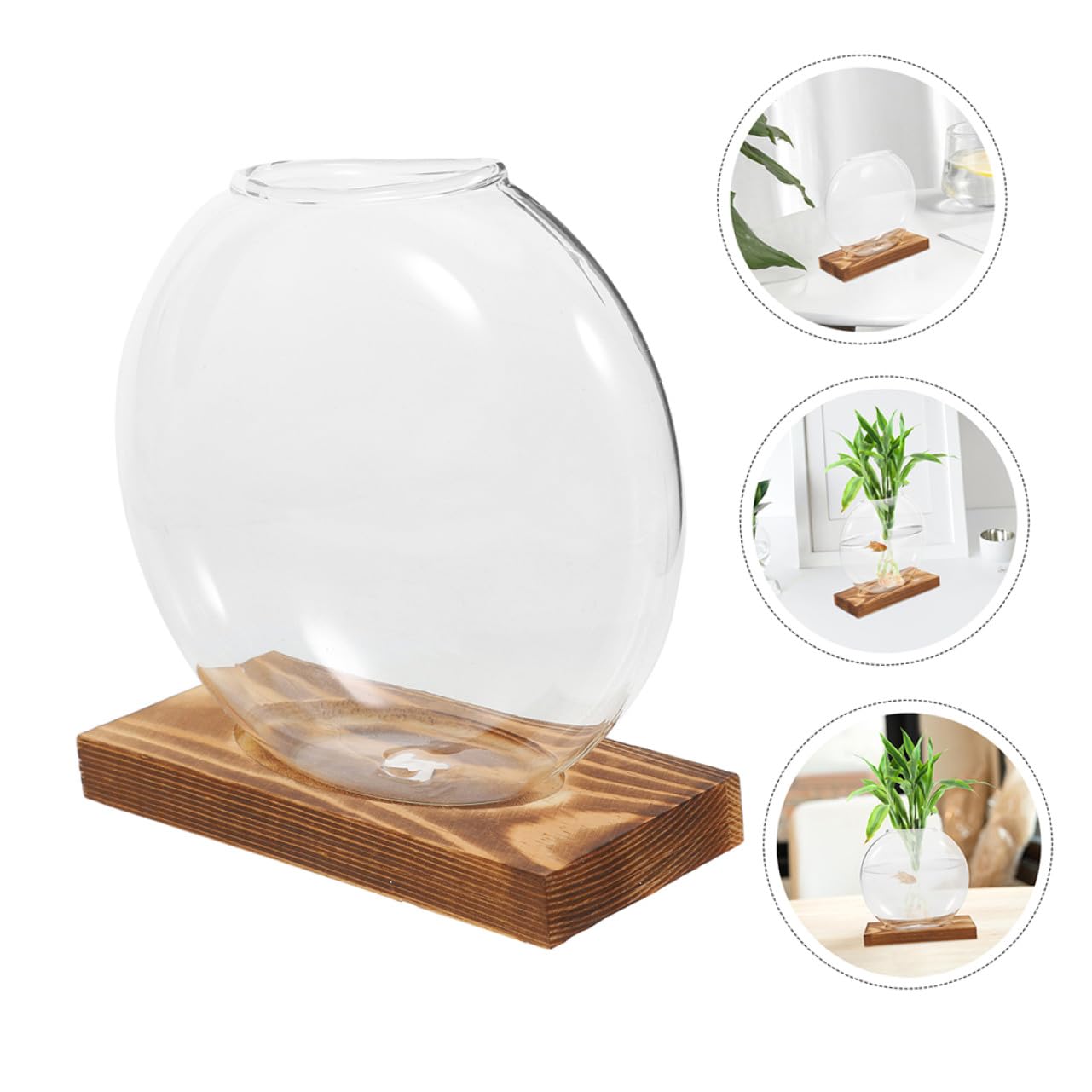 EPIGEIST 2pcs Hydroponic Glass Vase Containers with Wooden Base, Plant Terrarium for Indoor Propagation, Desktop Hydroponic Plant Vase for Home and Office Décor