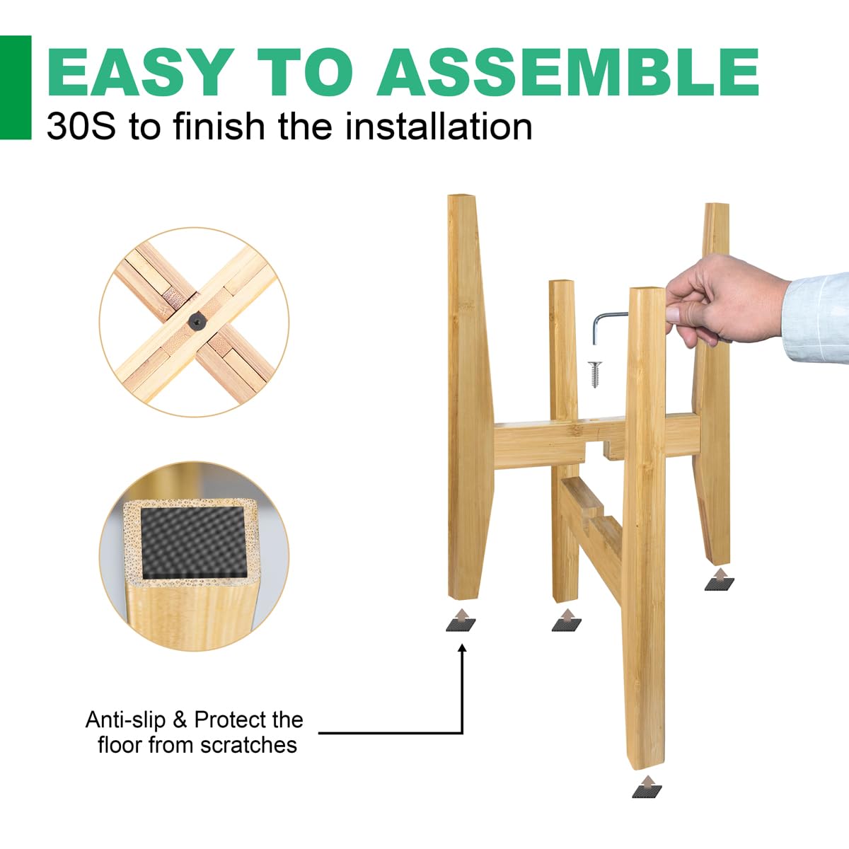 Rnined Plant Stand Indoor, Bamboo Plant Shelf, Adjustable Corner Plants Flower Holders Single Floor Plant Stand, Fits 8 to 12 Inches Pots,(Pot & Plant Not Included)(Nature)