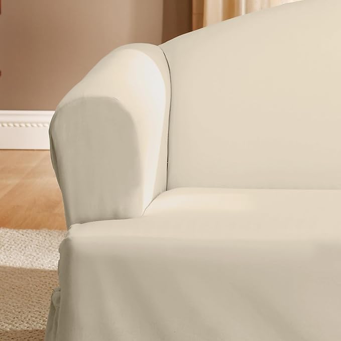 SureFit Home Décor Cotton Duck Solid T-Cushion Loveseat One Piece Slipcover