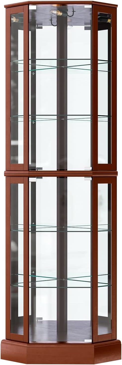 BELLEZE Lighted Corner Display Curio Cabinet, Bar and Liquor Storage Area