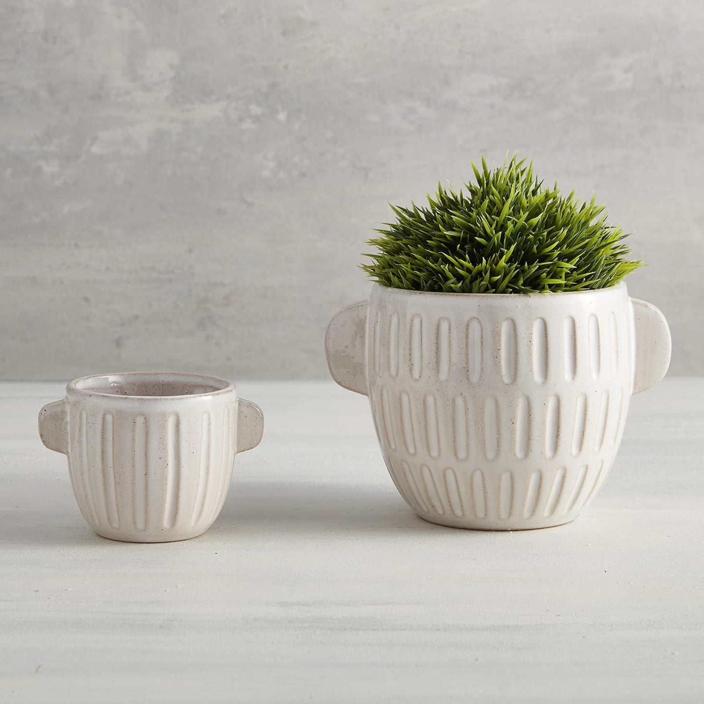 47th & Main Ceramic Planter Pot, 4.6" Tall, White Embossed