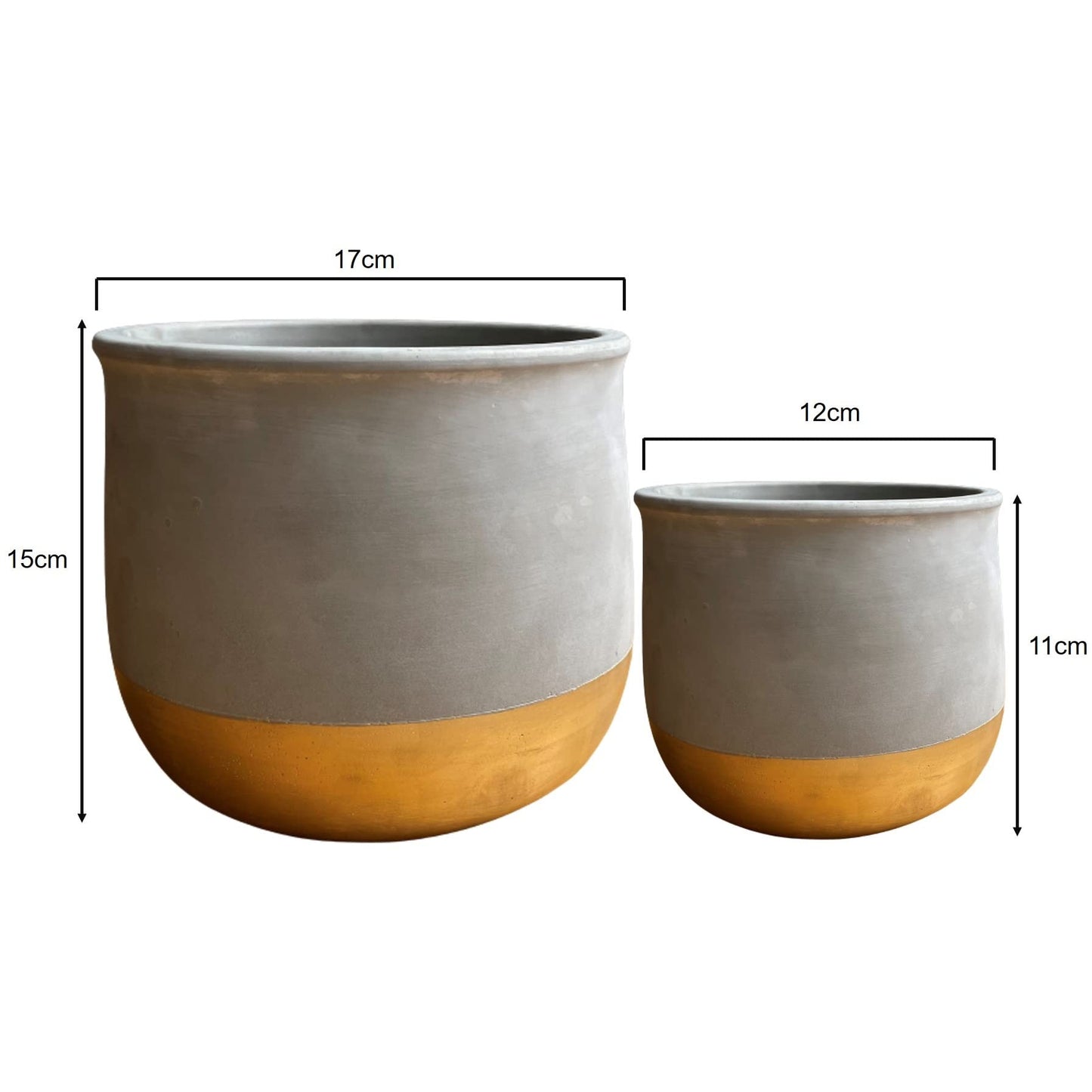 Olly & Rose Gold Dip Ceramic Plant Pot Set 2 Indoor Planters 17cm + 12cm Outdoor Flower Pots Cement Plant Pots