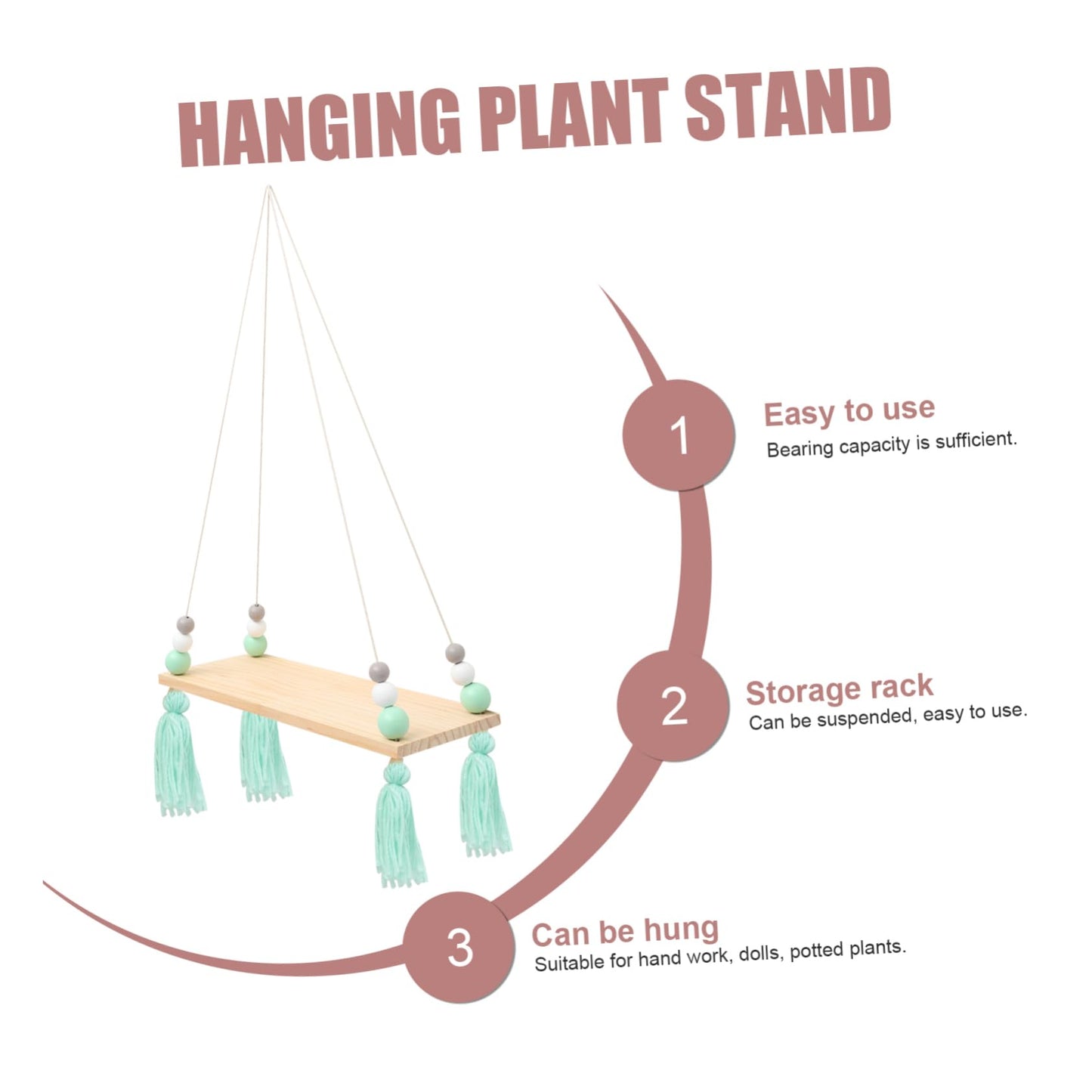 SOLUSTRE Plant Hanging Rack Wooden Bead Tassel Divider Decorative Wall Shelf for Decor