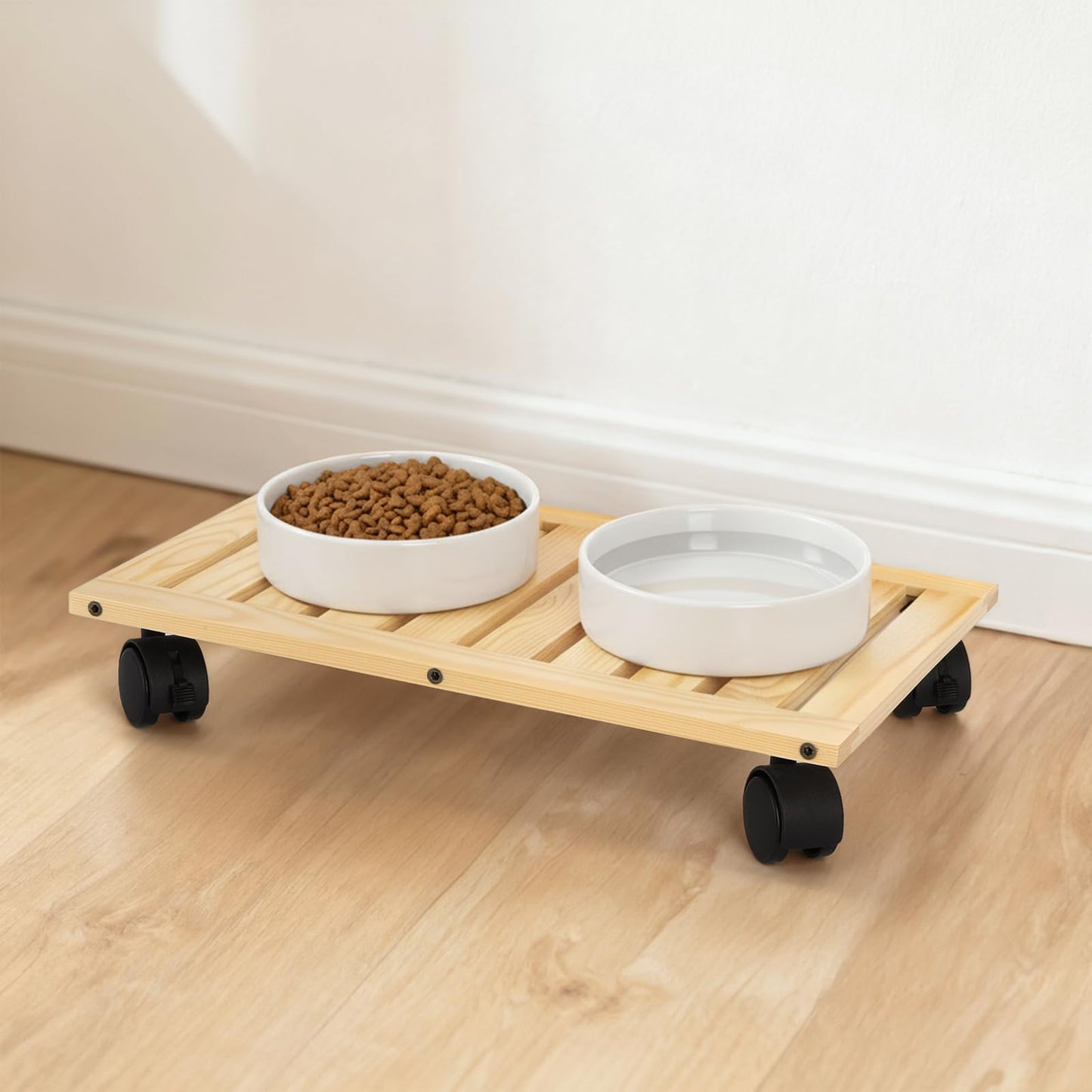 Nagpew Wood Plant Caddy, Heavy Duty Plant Stand with Lockable Wheels, Rectangular Pot Dolly Flower Mover for Indoor Outdoor, Holds up to 150 Lbs