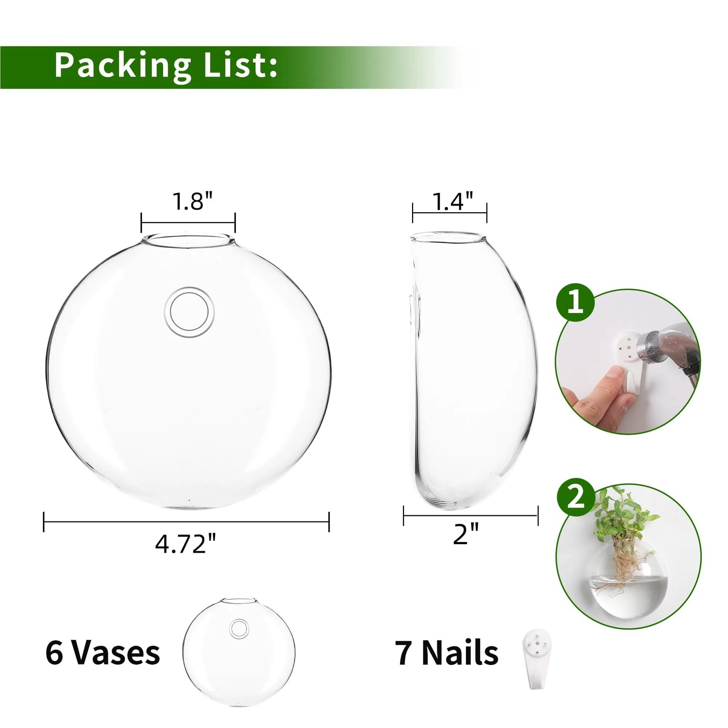 Wall Propagation Planters 6 Pack Glass Wall Planters for Indoor Plants, Wall Plant Holder Plant Propagation Wall Hanging, Glass Flower Vase Indoor Hydroponic Decor