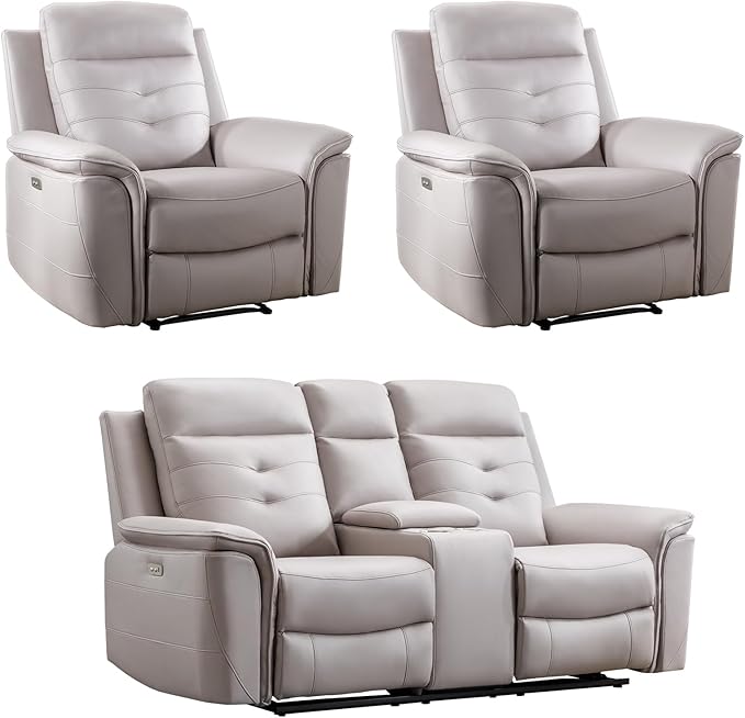 ANJ 3-Piece Faux Leather Power Recliner Sofa Set