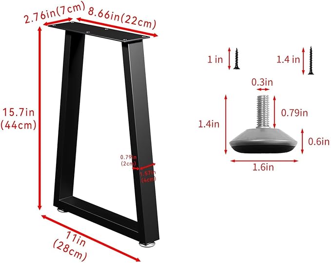 Bench Table Legs 16 Inch, Trapezoid Heavy Duty Metal Coffee Furniture Legs Set