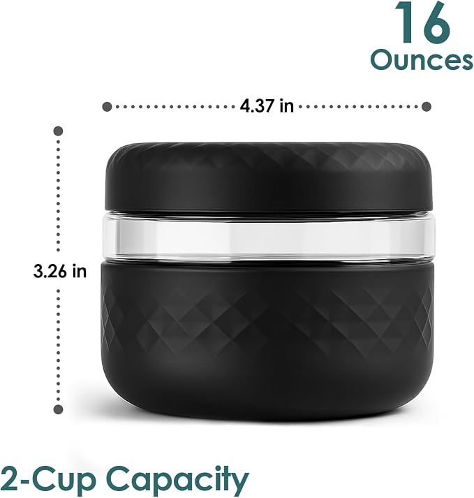 4 Pack 16 oz Glass Lunch Bowl Containers with Lids | Leak & Spill Proof, BPA-Free, Microwave & Dishwasher Safe, Airtight Meal Prep & Food Storage Jar for Lunch, Salad, Soup, Oats, Stew, Yogurt
