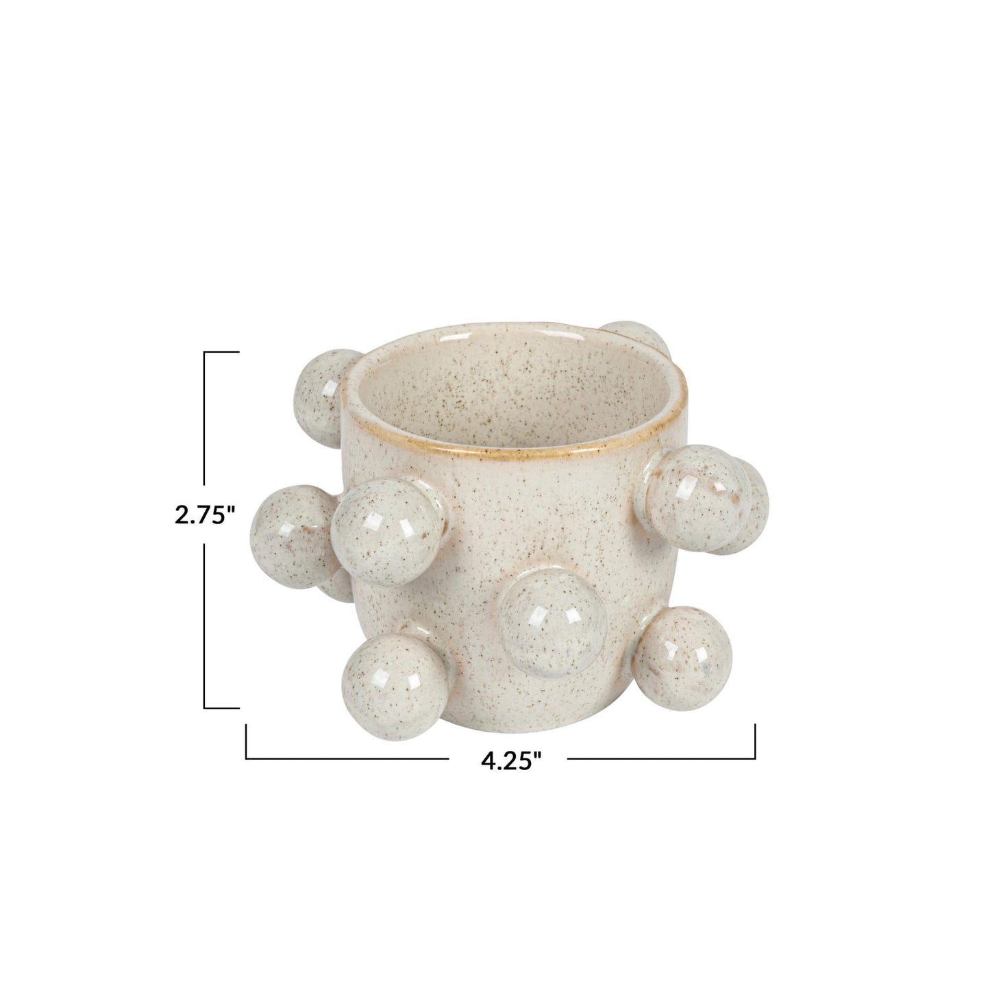 Bloomingville 4.25 Inches Round Stoneware Planter with Orbs and Reactive Glaze, Holds 3 Inches Pot, Speckled Cream