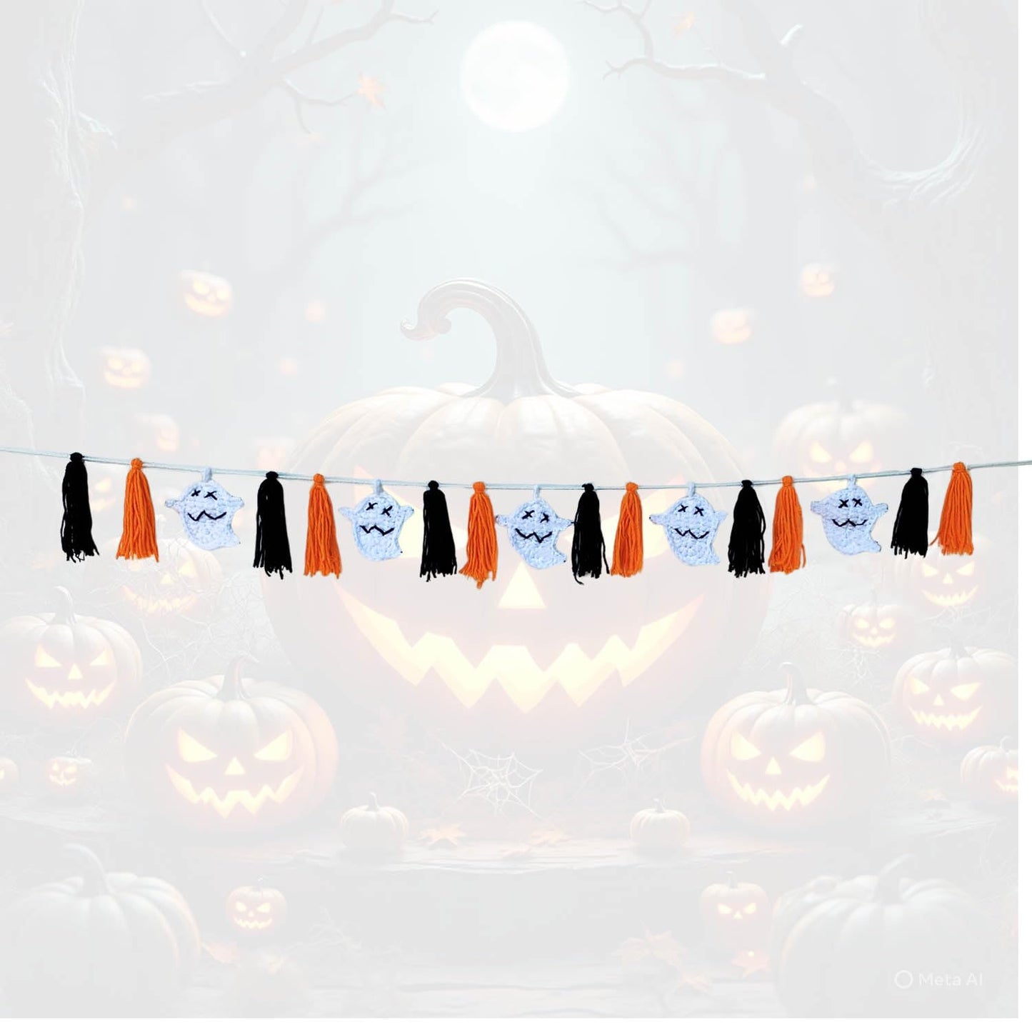 DELAQIKO Halloween Ghost Garland with Tassels | Cute Ghost Ornaments for Tree, Wall, Mantel or Table | Handmade Felt Garland | Fun Halloween Decor with a Spooky Vibe (Orange Halloween)