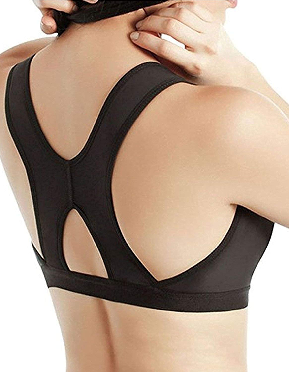 SHAPERX Women's Post-Surgical Front Closure Sports Bra Adjustable Wide Strap Racerback Support Bra,SZ83288-Black-L