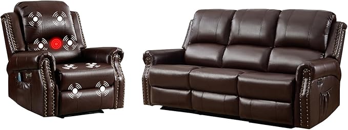 EBELLO 2 Piece Power Faux Leather Recliner Sofa Set, Reclining Living Room