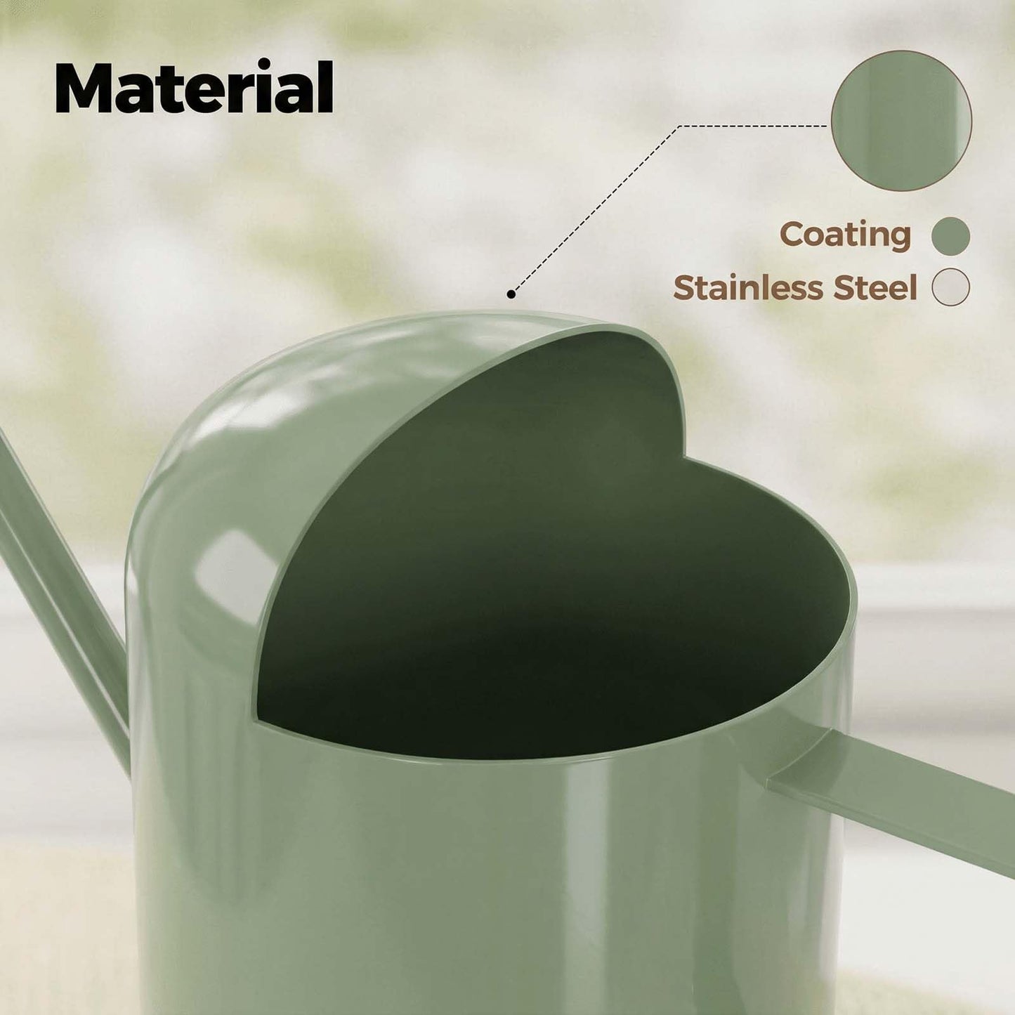 Bamworld Small Watering Can Indoor Outdoor Plant Metal Stainless Steel Long Spoutt Flowers Watering Cans for House Garden Plants 10OZ Watering Bottle Cute Stylish Gardening Decoration(Avocado Green)