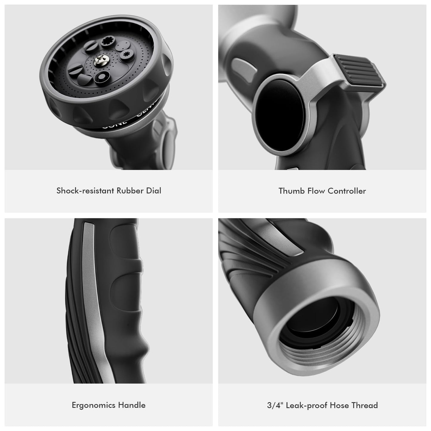 RESTMO Water Hose Nozzle, Metal Garden Hose Sprayer, Heavy Duty | 9 Spray Patterns | High Pressure | Thumb Flow Control, Ideal for Outdoor Lawn & Plant Watering, Car & Pet Washing, Silver