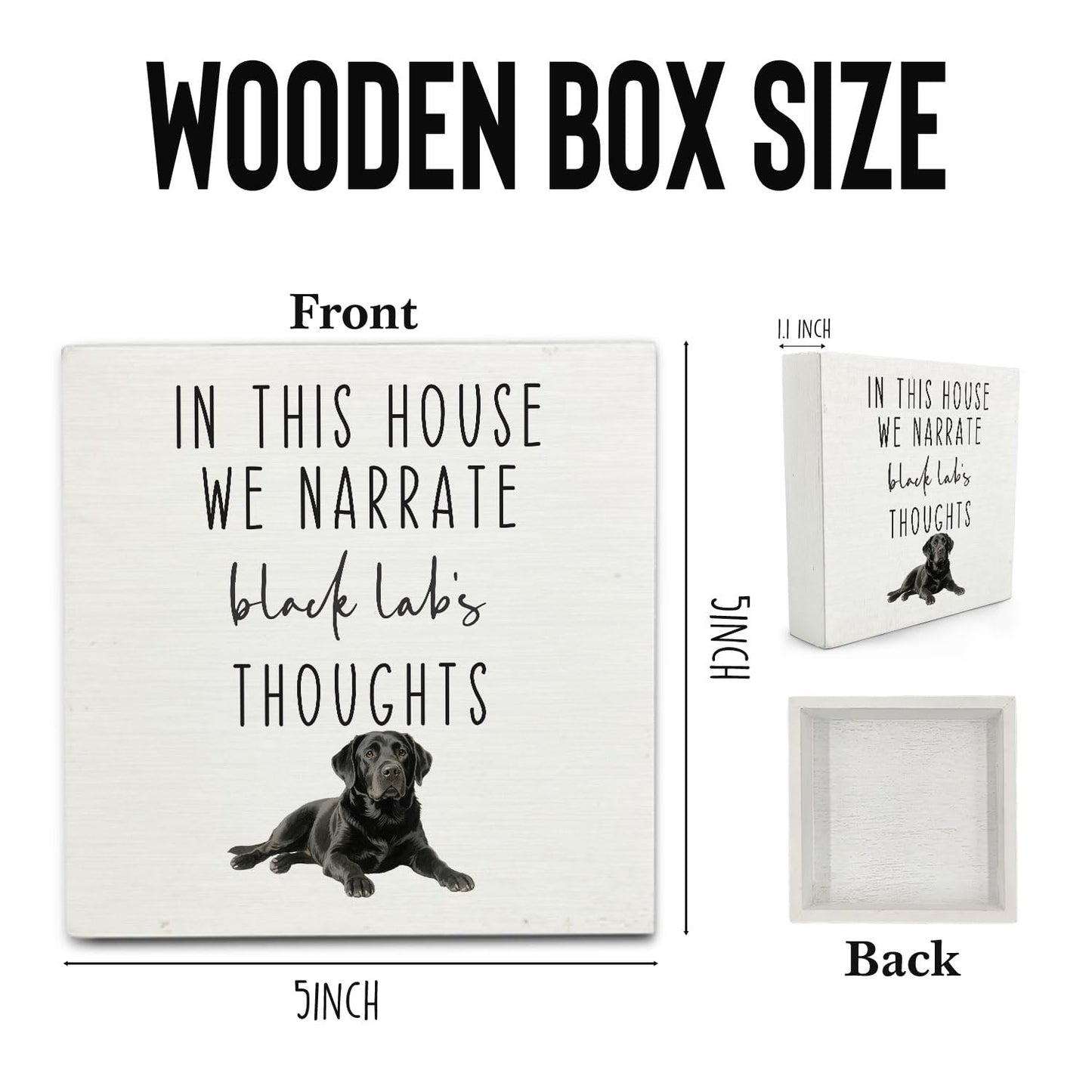 OVAcational Funny Black Labrador Retriever Dog Wooden Box Sign Desk Decor, This House We Narrate the Black Lab's Thoughts Wood Block Sign for Home Office Desk Table Shelf Wall Decorations, 5x5 Inch