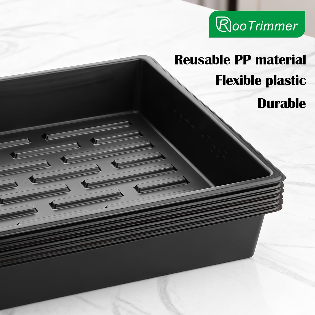 RooTrimmer 20 Pack Nursery Pots Trays (16.5"x13.2"x2.8"), Plastic Seed Starter Trays, Durable Carrying Seedling Starter Tray, Reusable Tray for Planting and Collecting Drainage Water (Black)