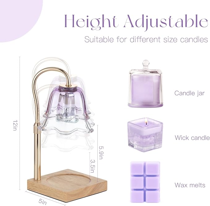 Candeldo Relaxing Birthday Gifts for Women: Purple Flower Candle Warmer Lamp with Scented Candles Mothers Day Gift Set for Mom Dimmable Wax Warmer with Timer