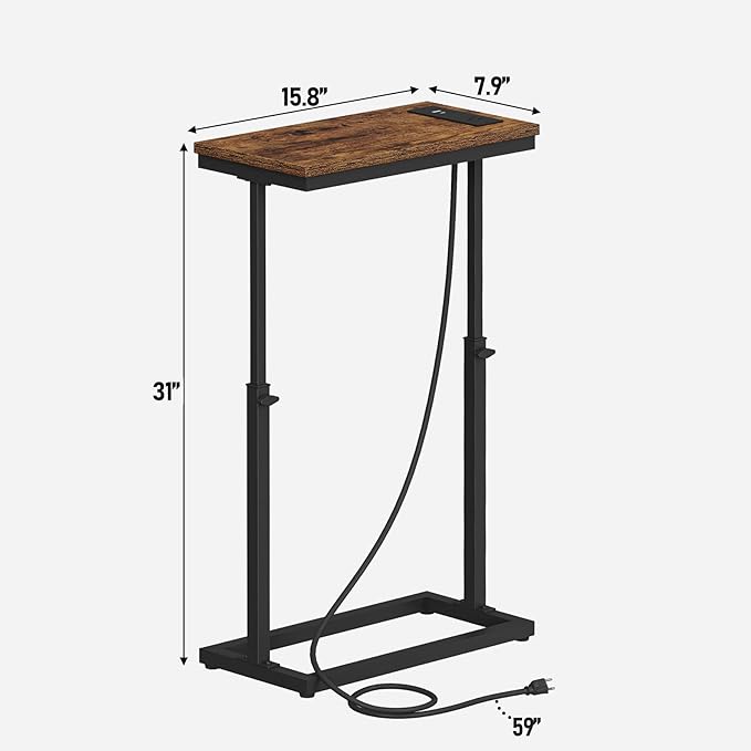 TUTOTAK End Table with Charging Station, Side Table, Tall Couch Table, Sofa