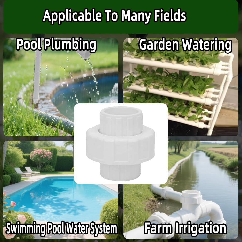 6Pcs 3/4" PVC Union Coupling Pipe Fitting (Socket x Socket),SCH40,Plumbing Fitting with EPDM O-Ring, White,Quick-Connect PVC Couplings for Farm Irrigation, Garden Watering & Pool Plumbing.