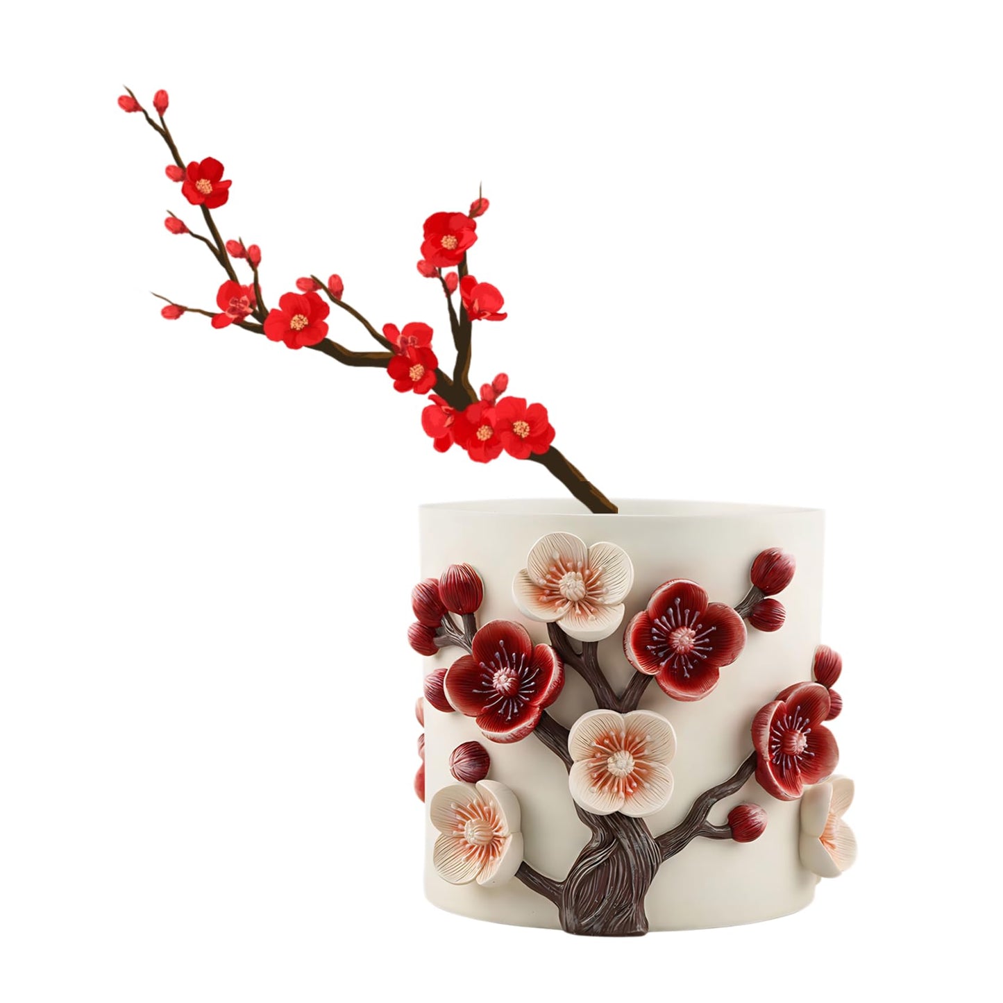 Gueiddi Flower Pot, 5 Inch Cute Plant Pots with Plum Blossom Design, Resin Decorative Flower Pots with Drainage for Indoor Plants, Succulents, Home and Garden Decor