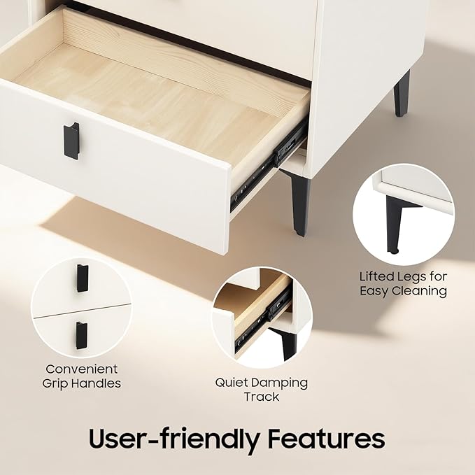Smart Nightstand with Charging Station, Adjustable LED, USB Ports, Fingerprint