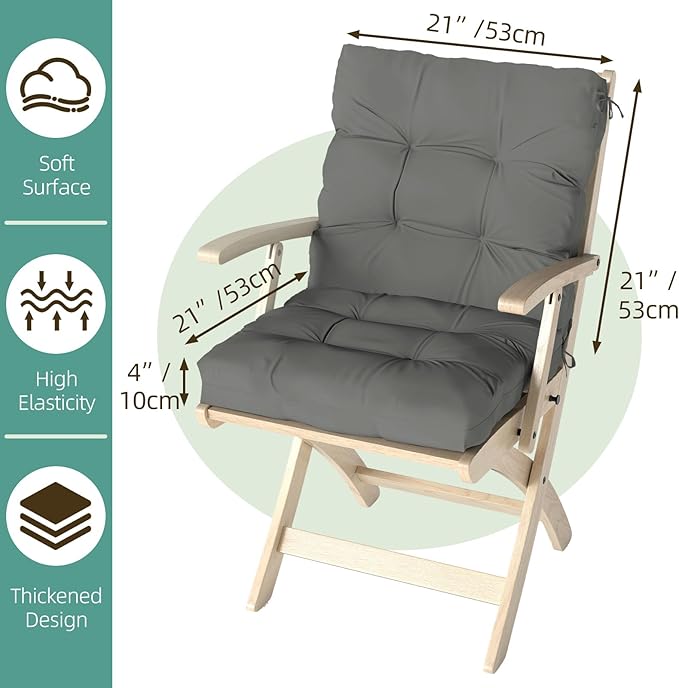 Outdoor Chair Cushions Set of 2, High Back Soft Seat Pad