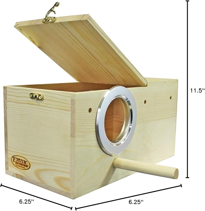 Sturdy Nest Box (M) - Cage Attachment, Hinged Lid, Perching Ledge - for Sugar Glider, Squirrel, Rat, Finch, Parakeet, Lovebird, Parrotlet, Lovebird, Canary, Cockatiel, Other Birds & Small Pets