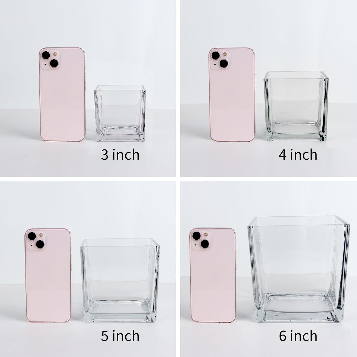 Comrzor Set of 6 Square Glass Vases 3" x3" x 3", Clear Flower Vases for Centerpieces, Candle Holder for Wedding Party Events, Home Décor