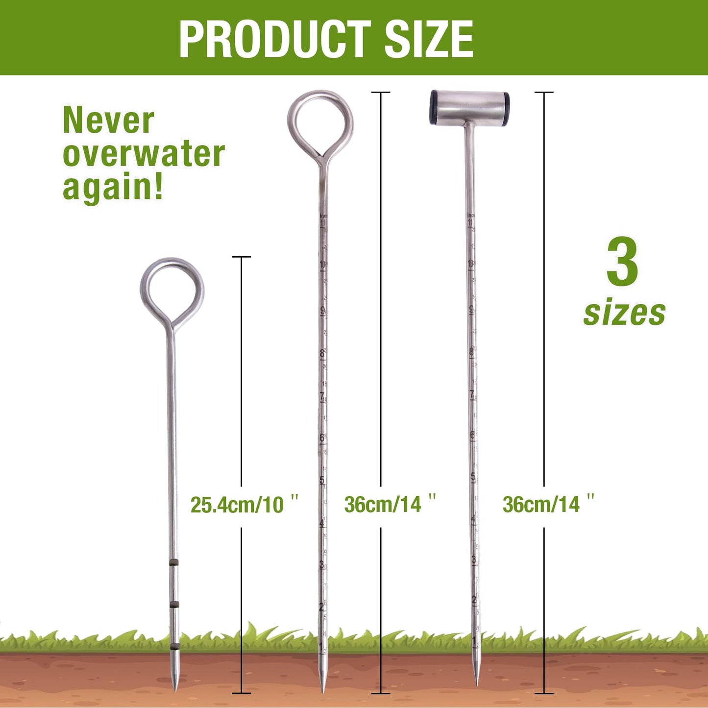 Soil Probe 14 Inches Moisture Meter for Plants, Soil Moisture Sampler with Dual Scale Markings, House Plant Water Monitor No Batteries Required
