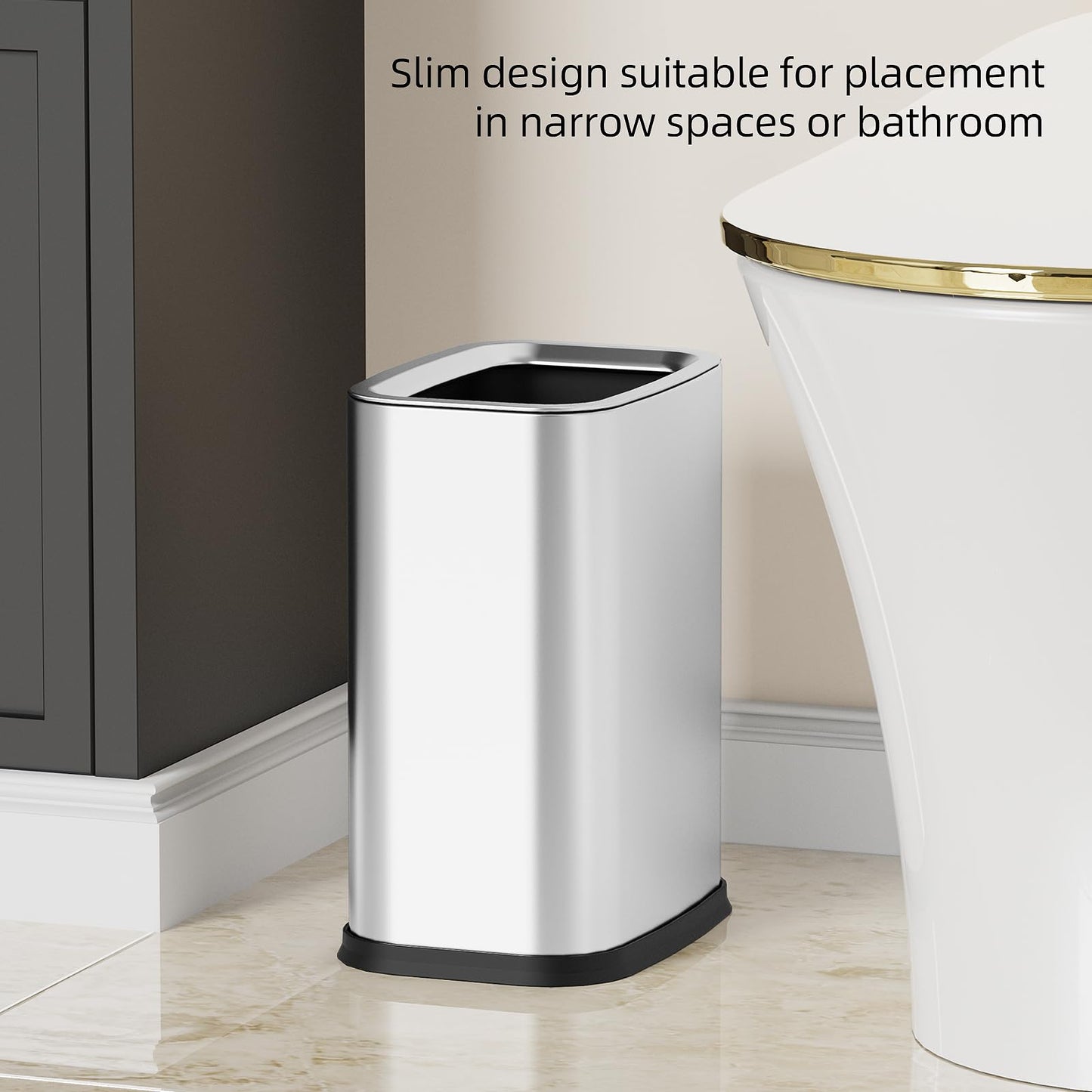 KHMMGK 2.6 Gal Stainless Steel Bathroom Trash Can,Metal Waste Baskets with Removable Inner Bucket,Small Office Garbage Can