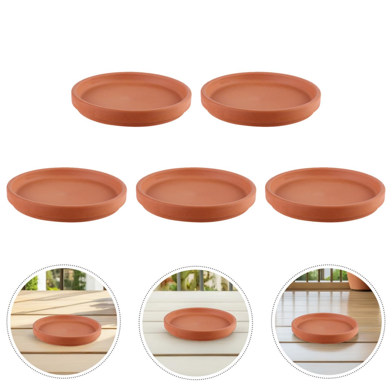 Toddmomy 3 Inch Terracotta Saucers for Flower Pots, Set of 5 Natural Clay Plant Trays for Indoor/Outdoor Succulents, Desktop Protection & Drainage Base