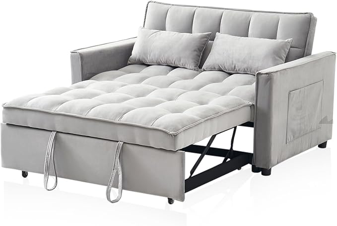 3-in-1 Loveseat Sleeper Sofa, Modern 55.5" Pull Out Couch, Velvet Upholstered