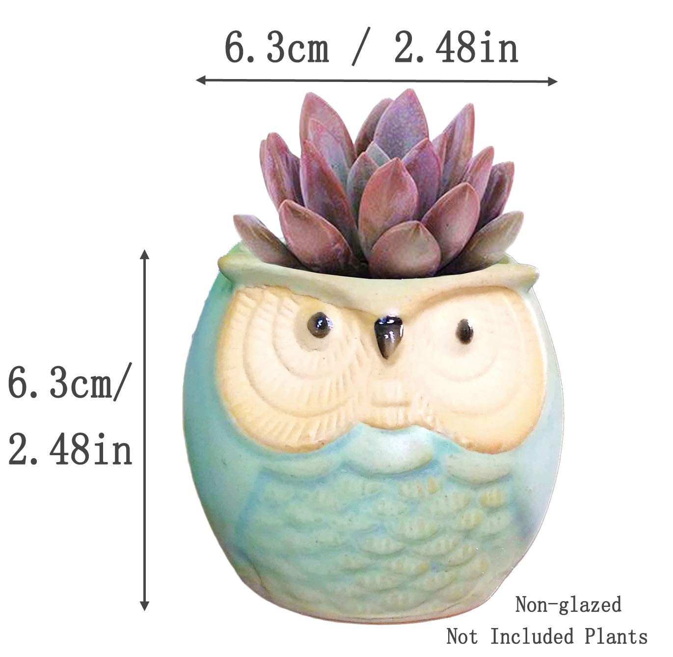 ROSE CREATE 6 Pcs 2.5 Inches Owl Pots, Little Ceramic Succulent Bonsai Pots with a Hole - Pack of 6