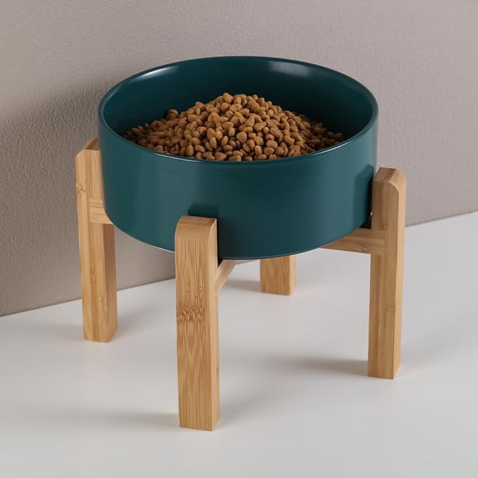 Green Raised/Elevated Ceramic Dog Bowl for Small Medium Sized Breeds,Dog Food Water Bowl with Stand,6 in Non Slip Heavy Pet Feeding Dish 3.6 Cups/ 850 ml /28 OZ