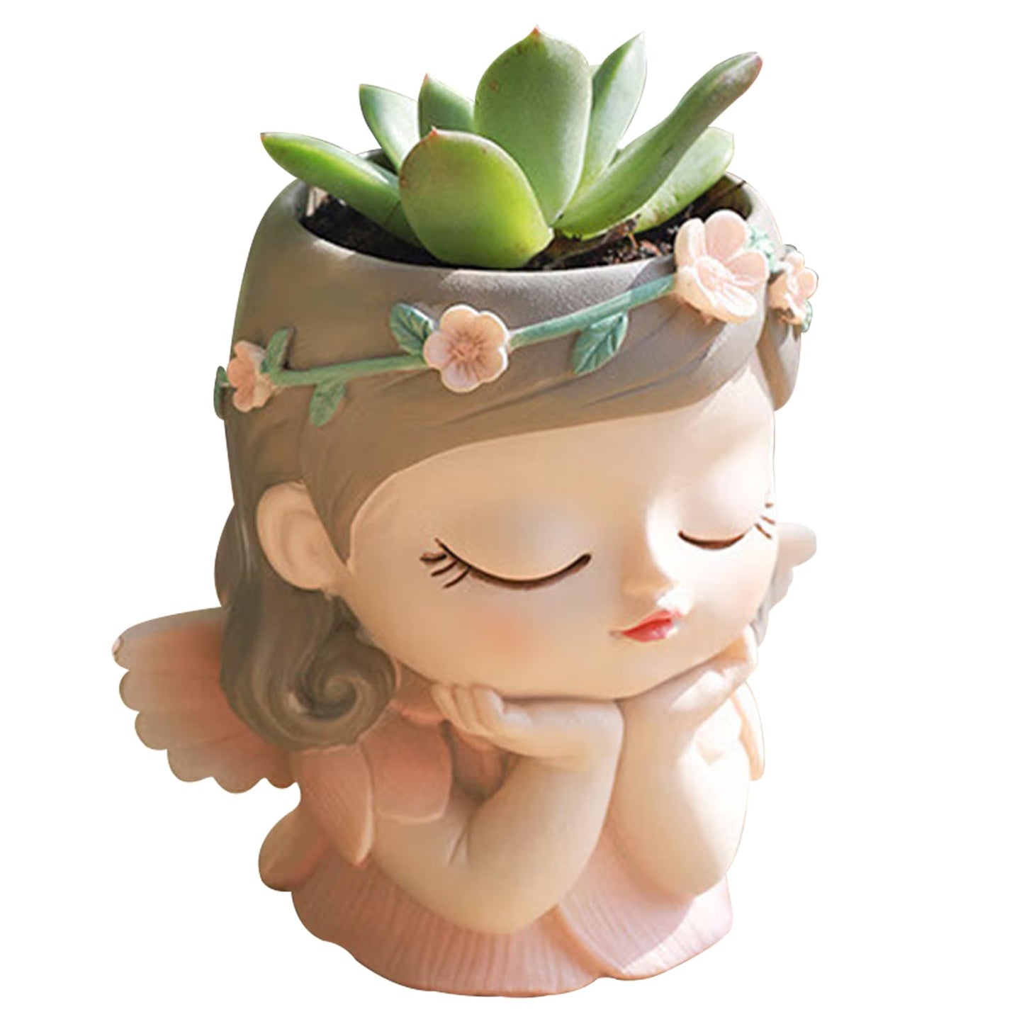 BigKing Face Planter Pot, Angel Cute Succulent Pots, Resin Flower Pots for Succulent Cactus, Head Planters for Indoor Outdoor Plants, Outdoor Planter with Drainage Hole (Pink)
