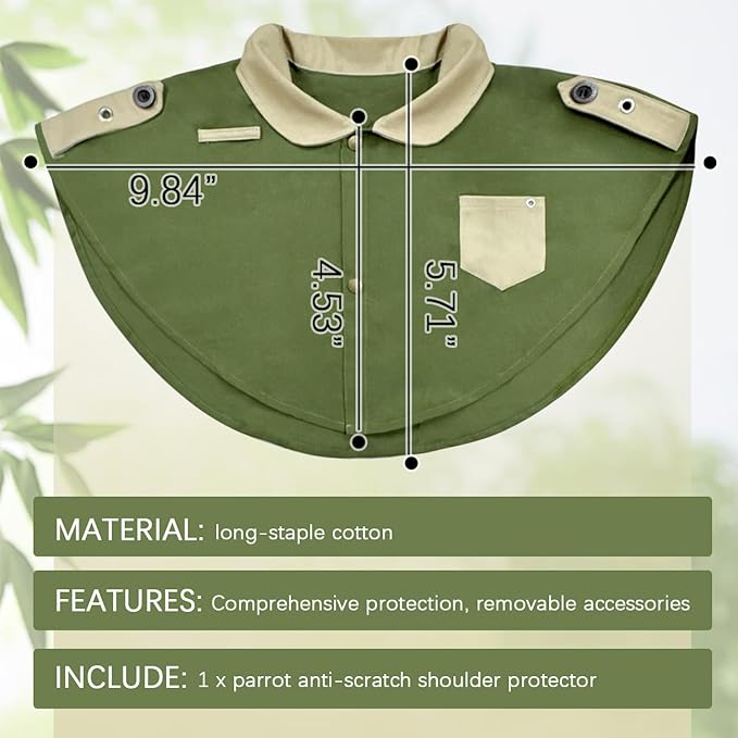 Parrot Anti-Scratch Shoulder Stand Pet Bird Training Shoulder Protector Cape Parrots Poop Shawl Diaper Flight Suits for Macaws Cockatoos Parakeets Cockatiels (Green)