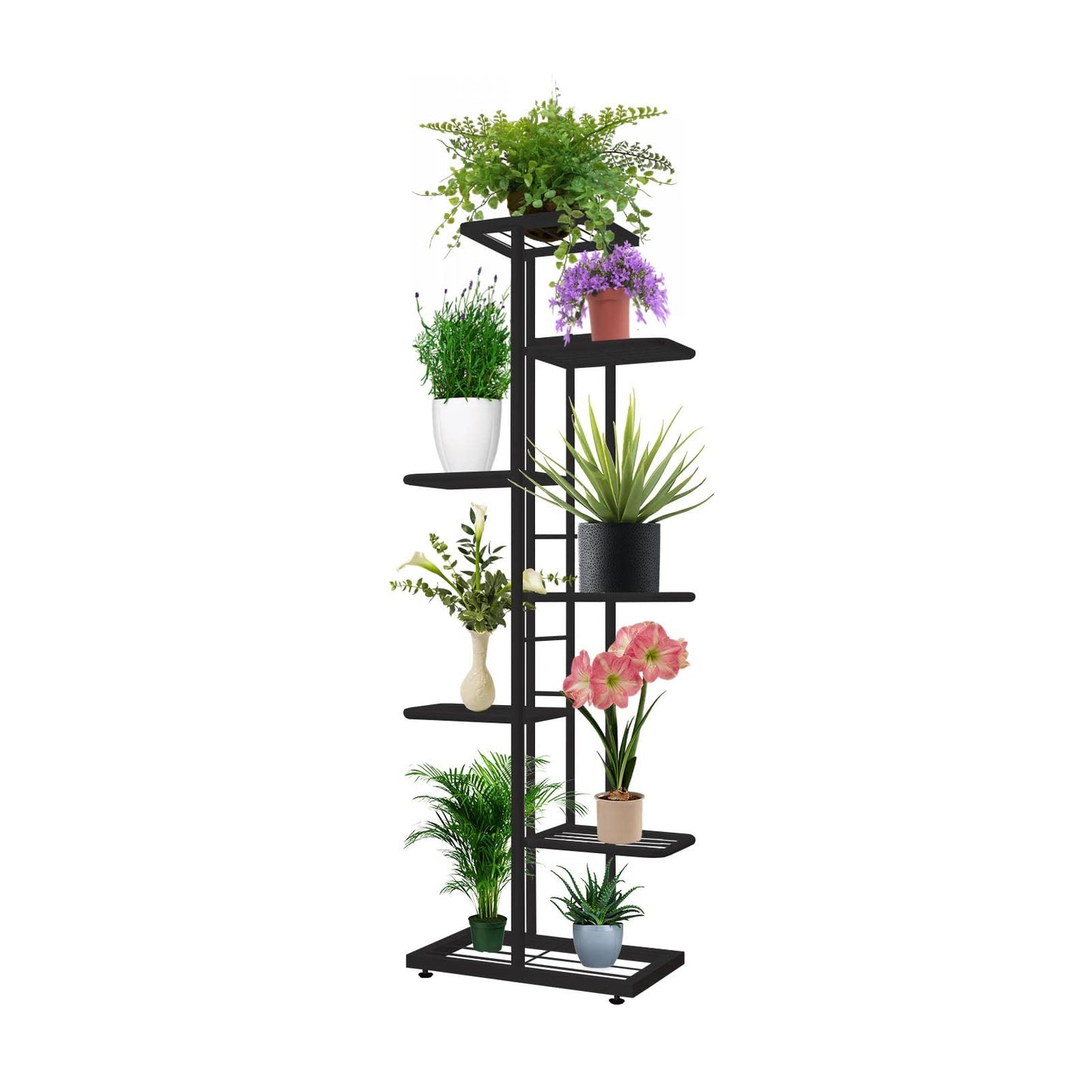MTB Garden 7 Tier Metal Plant Stand for Indoor Outdoor Flower Pot Display Planter Shelf, Charcoal Grey
